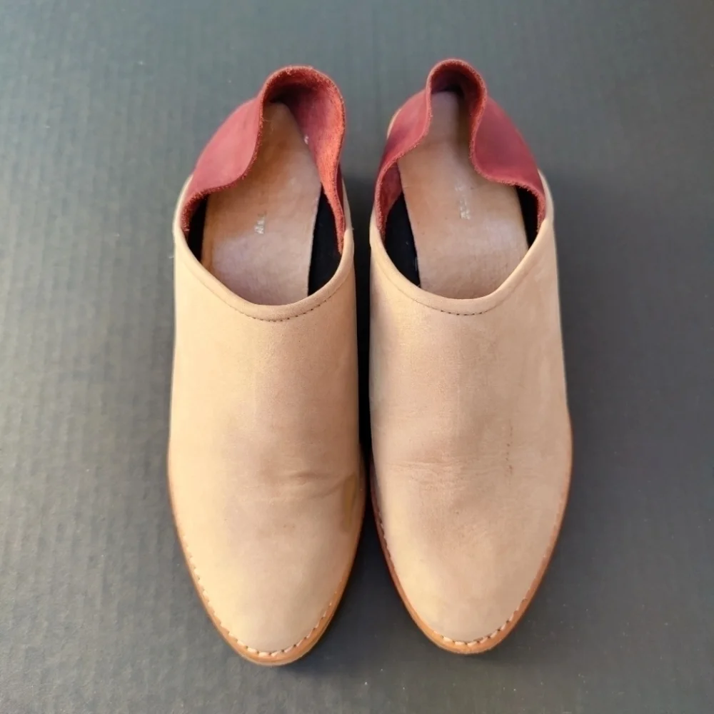 ALL BLACK Low Ankle Booties Burgundy/Beige Leather Suede Women's Shoes Size 7